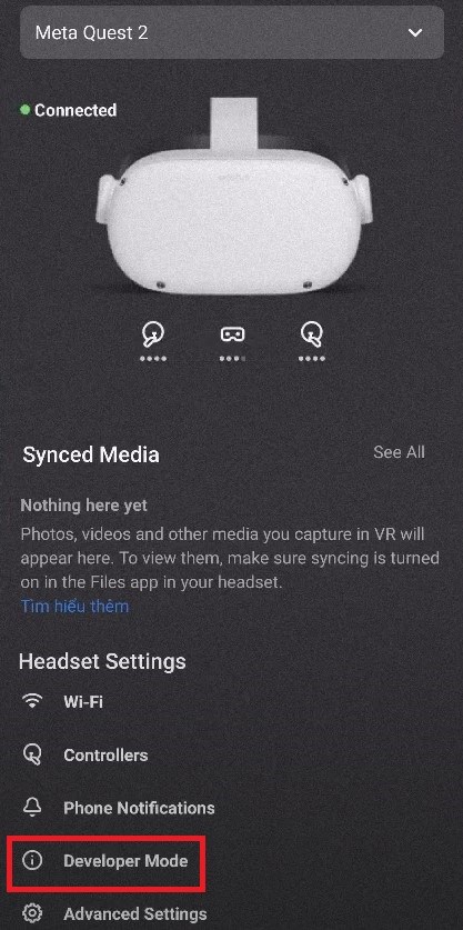 mở Developer Mode trên Quest 2